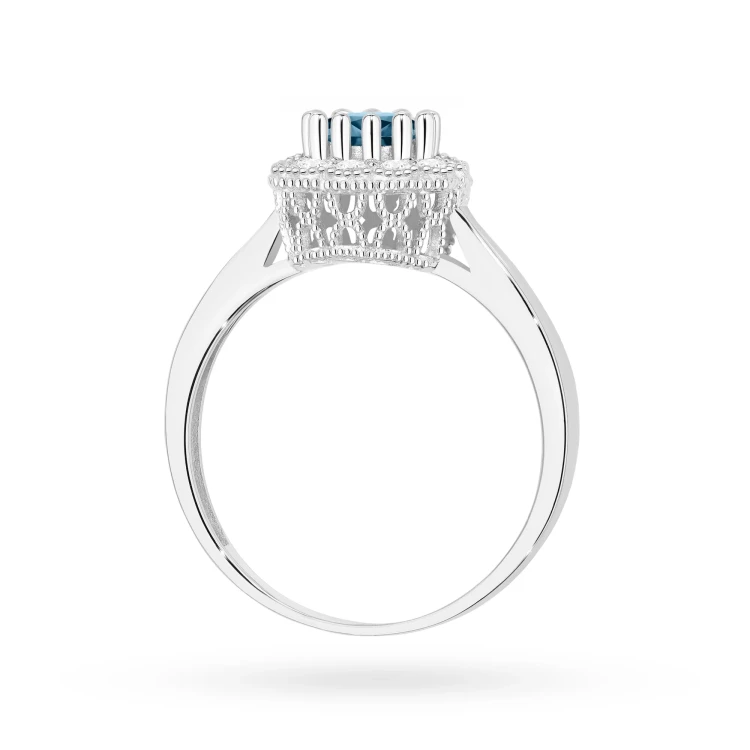 Białe złoto pierścionek zaręczynowy z topazem London Blue 0,50ct i brylantami Dynastia
