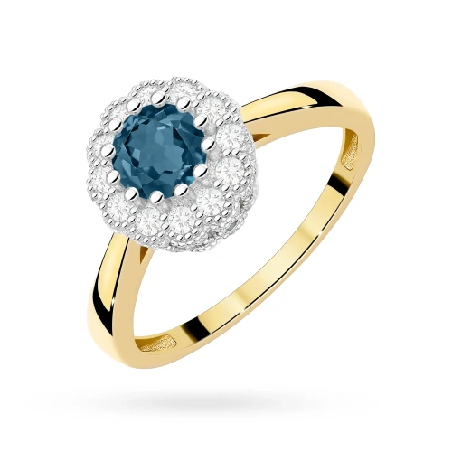 Złoty pierścionek zaręczynowy z topazem London Blue 0,50ct i brylantami Dynastia W0284.Z3.TOL.01 marko