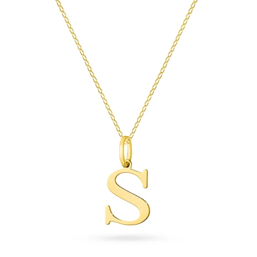Złoty naszyjnik literka S na łańcuszku pancerka 45cm Imiona Z600-585-S-L206-45 marko
