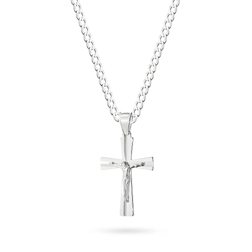Srebrny duży krzyżyk z Jezusem na długim łańcuchu pancerka 60cm D372-925-S-L048-60 MARKO