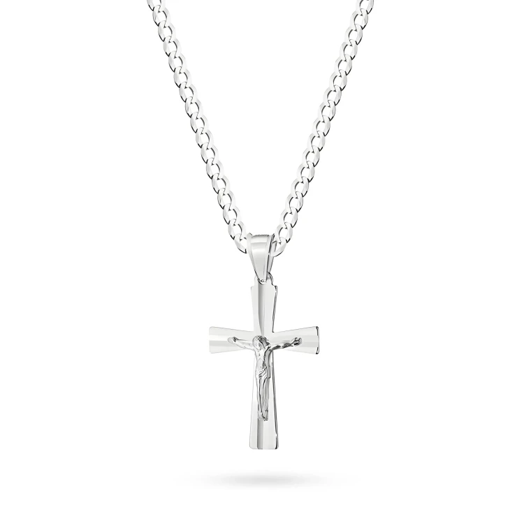 Srebrny duży krzyżyk z Jezusem na długim łańcuchu pancerka 60cm D372-925-S-L048-60 MARKO