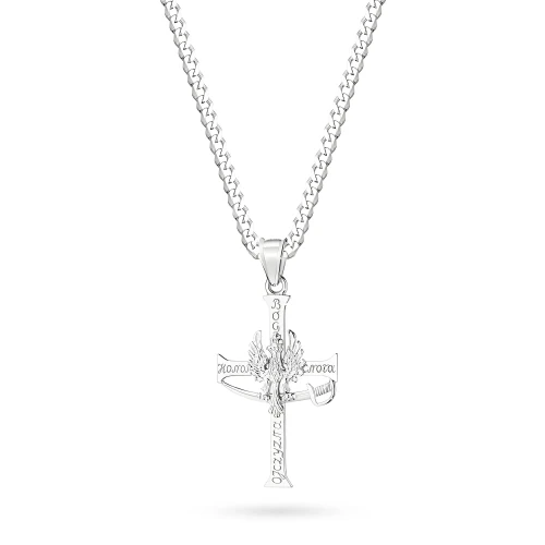 Srebrny krzyżyk patriotyczny na łańcuchu pancerka 55cm Bóg Honor Cnota Ojczyzna  D385-925-S-L221-55 marko