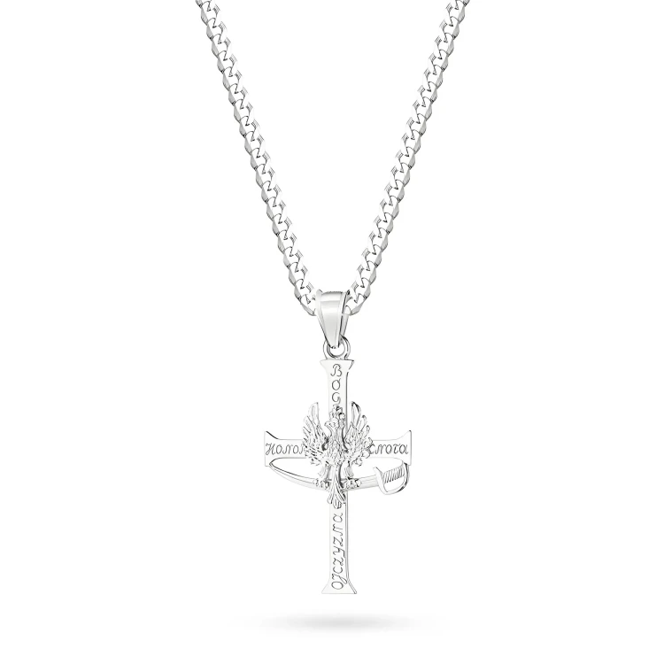 Srebrny krzyżyk patriotyczny na łańcuchu pancerka 55cm Bóg Honor Cnota Ojczyzna  D385-925-S-L221-55 marko