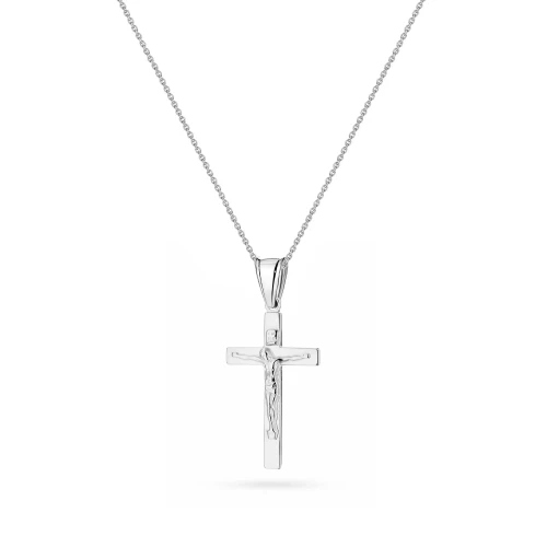 Srebrny komplet zawieszka krzyżyk z Jezusem na łańcuszku D560-925-S-L022 marko