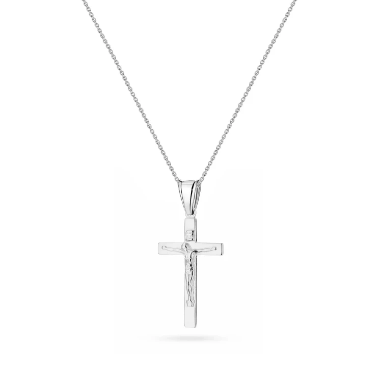 Srebrny komplet zawieszka krzyżyk z Jezusem na łańcuszku D560-925-S-L022 marko