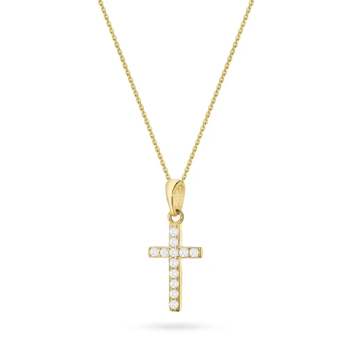 Srebrny pozłacany komplet zawieszka krzyżyk z cyrkoniami D070-925-BZ-L044 marko