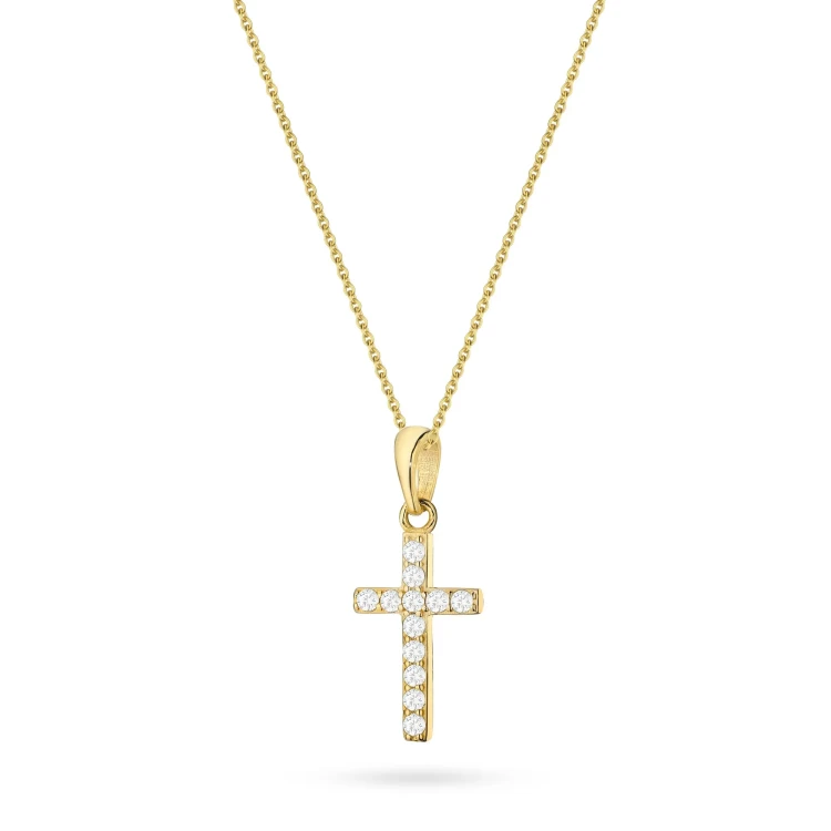 Srebrny pozłacany komplet zawieszka krzyżyk z cyrkoniami D070-925-BZ-L044 marko