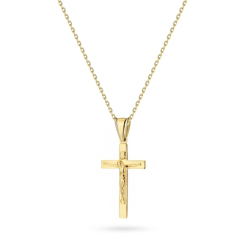Srebrny pozłacany komplet zawieszka krzyżyk z Jezusem na łańcuszku D560-925-Z-L014 marko