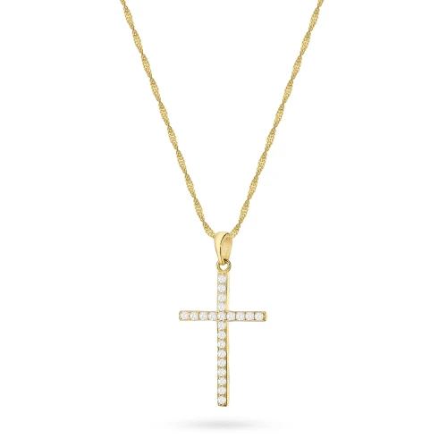 Srebrny pozłacany komplet zawieszka krzyżyk z cyrkoniami D072-925-BZ-L018 marko