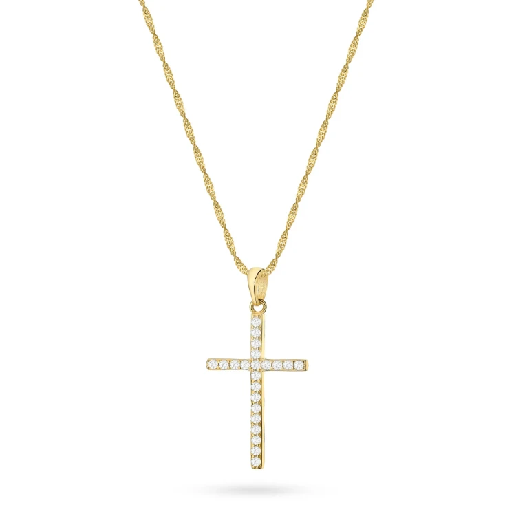 Srebrny pozłacany komplet zawieszka krzyżyk z cyrkoniami D072-925-BZ-L018 marko