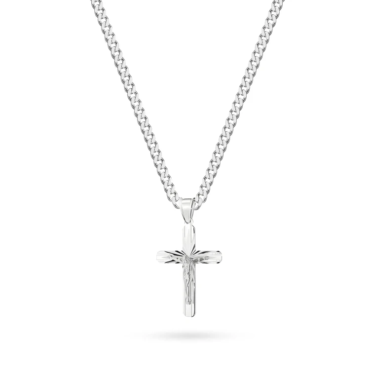 Diamentowany krzyżyk z Jezusem na łańcuszku pancerka 50cm srebro D363-925-S-L219-50 marko
