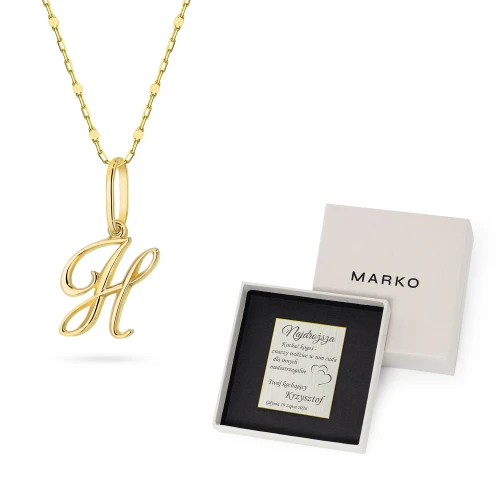 Złoty naszyjnik literka H diamentowany łańcuszek ankier Imiona Z164-585-H-L158 marko
