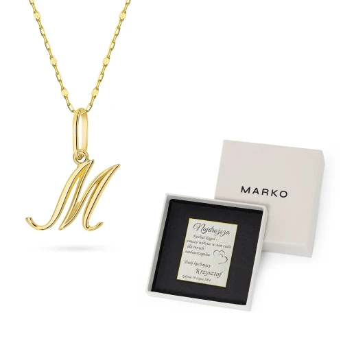 Złoty naszyjnik literka M diamentowany łańcuszek ankier Imiona Z164-585-M-L158 marko