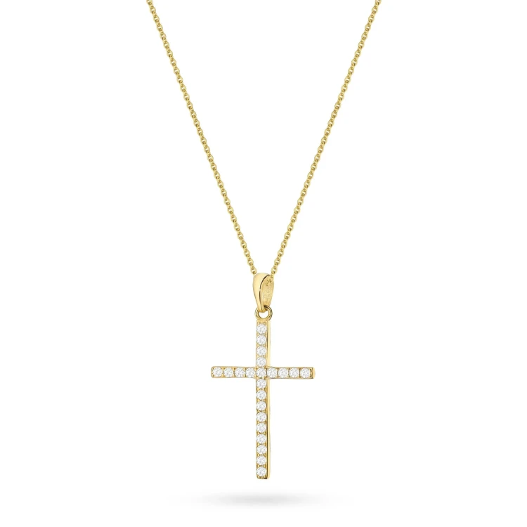 Srebrny pozłacany komplet mały krzyżyk z cyrkoniami D072-925-BZ-L044 marko