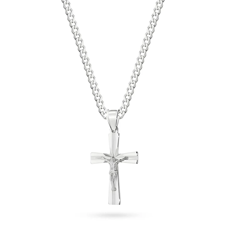 Srebrny krzyżyk z Jezusem na łańcuchu pancerka 50cm  D367-925-S-L221-50 marko