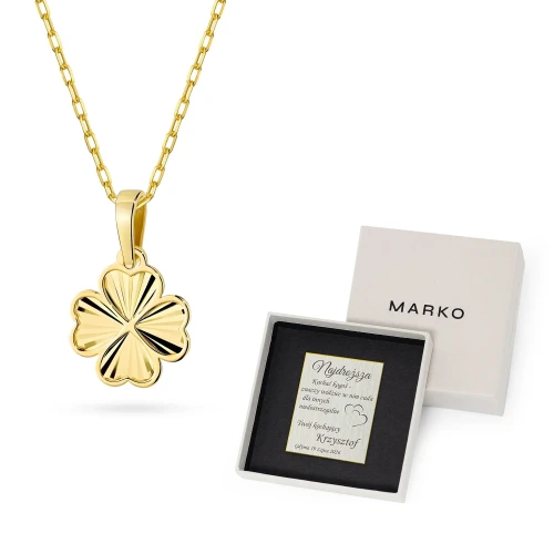 Złoty naszyjnik zawieszka na łańcuszku diamentowana koniczynka Z451-585-L121 marko
