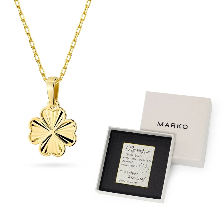 Złoty naszyjnik zawieszka na łańcuszku diamentowana koniczynka Z451-585-L121 marko