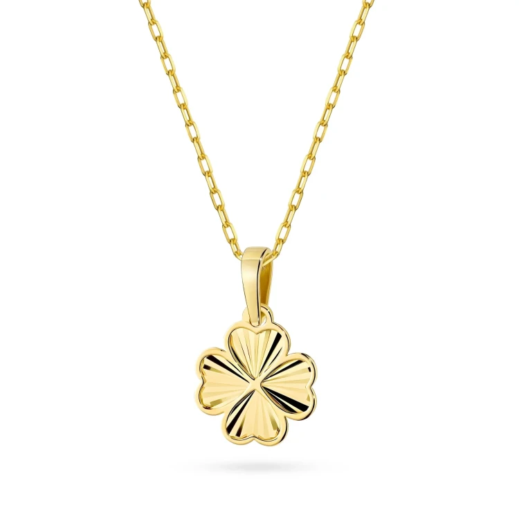 Złoty naszyjnik zawieszka na łańcuszku diamentowana koniczynka Z451-585-L121 marko