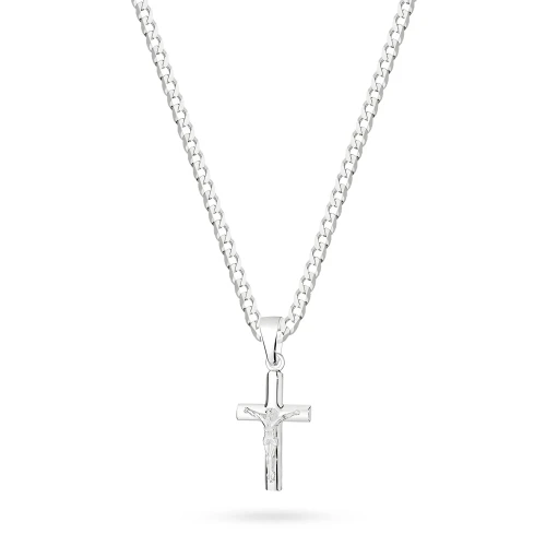 Srebrny komplet krzyżyk z Jezusem łańcuszek pancerka D074-925-L049 marko