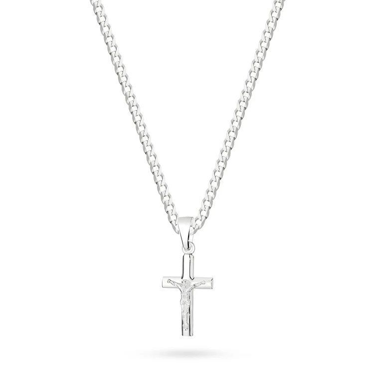 Srebrny komplet krzyżyk z Jezusem łańcuszek pancerka D074-925-L049 marko