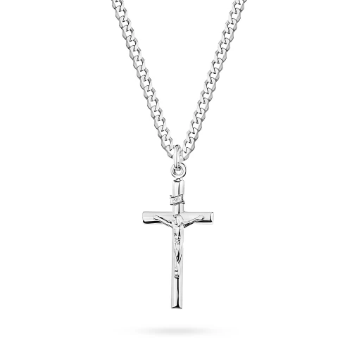 Srebrny krzyżyk z Jezusem na łańcuszku pancerka 60cm  D168-925-L219-60 marko