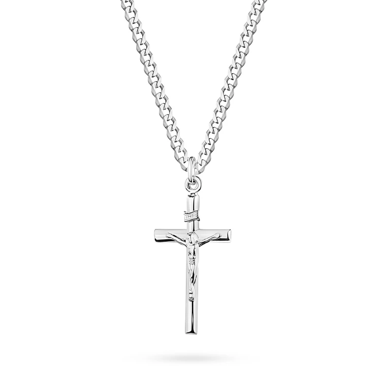 Srebrny krzyżyk z Jezusem na łańcuszku pancerka 60cm  D168-925-L219-60 marko