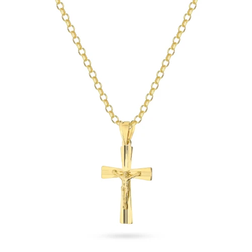 Pozłacany zestaw biżuterii diamentowany krzyżyk z Jezusem na łańcuszku D367-925-Z-L268 marko