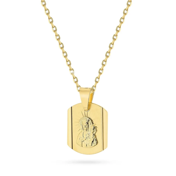 Srebrny pozłacany łańcuszek ankier z medalikiem Matka Boska Częstochowska D370-925-Z-L272 marko