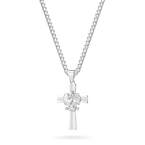 Srebrny krzyżyk patriotyczny na łańcuchu pancerka 60cm z orłem w koronie D386-925-S-L049-60 marko