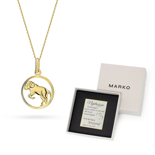 Złoty wisiorek zdobiona zawieszka na łańcuszku naszyjnik Baran Zodiak Z371-585-BARAN-L178-45 marko