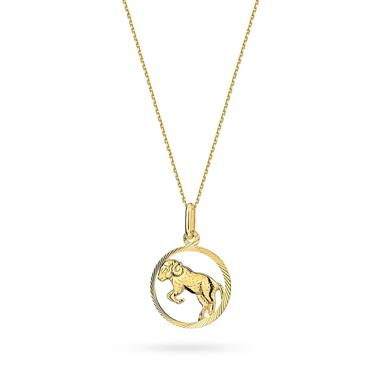 Złoty wisiorek zdobiona zawieszka na łańcuszku naszyjnik Baran Zodiak Z371-585-BARAN-L178-45 marko