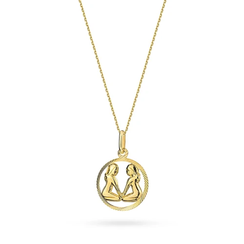 Złoty wisiorek zdobiona zawieszka na łańcuszku naszyjnik Bliźnięta Zodiak Z371-585-BLIZNIETA-L178-45 marko