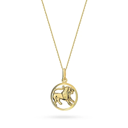 Złoty wisiorek zdobiona zawieszka na łańcuszku naszyjnik Lew Zodiak Z371-585-LEW-L178-45 marko