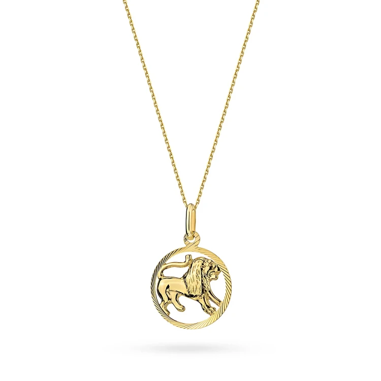 Złoty wisiorek zdobiona zawieszka na łańcuszku naszyjnik Lew Zodiak Z371-585-LEW-L178-45 marko