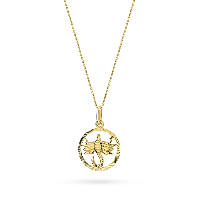 Złoty wisiorek zdobiona zawieszka na łańcuszku naszyjnik Skorpion Zodiak Z371-585-SKORPION-L178-45 marko