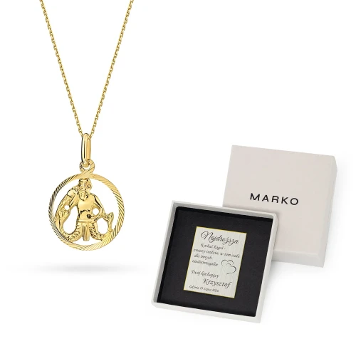 Złoty wisiorek zdobiona zawieszka na łańcuszku naszyjnik Wodnik Zodiak Z371-585-WO-L178 marko
