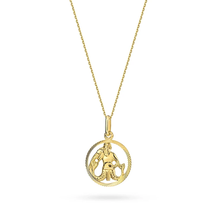 Złoty wisiorek zdobiona zawieszka na łańcuszku naszyjnik Wodnik Zodiak Z371-585-WO-L178 marko