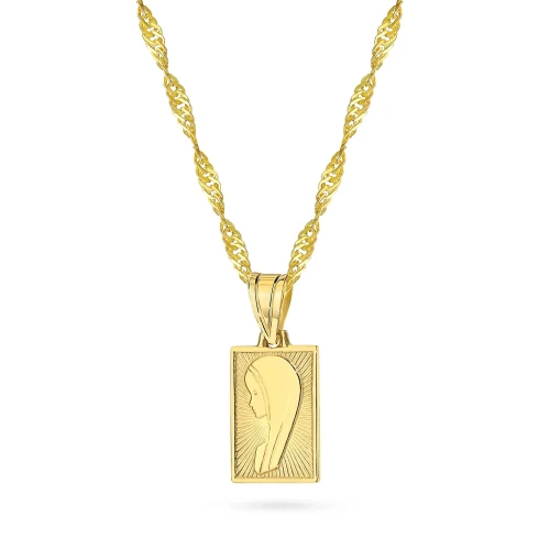 Srebrny pozłacany łańcuszek singapur z prostokątnym medalikiem Madonna D194-925-Z-L271 marko
