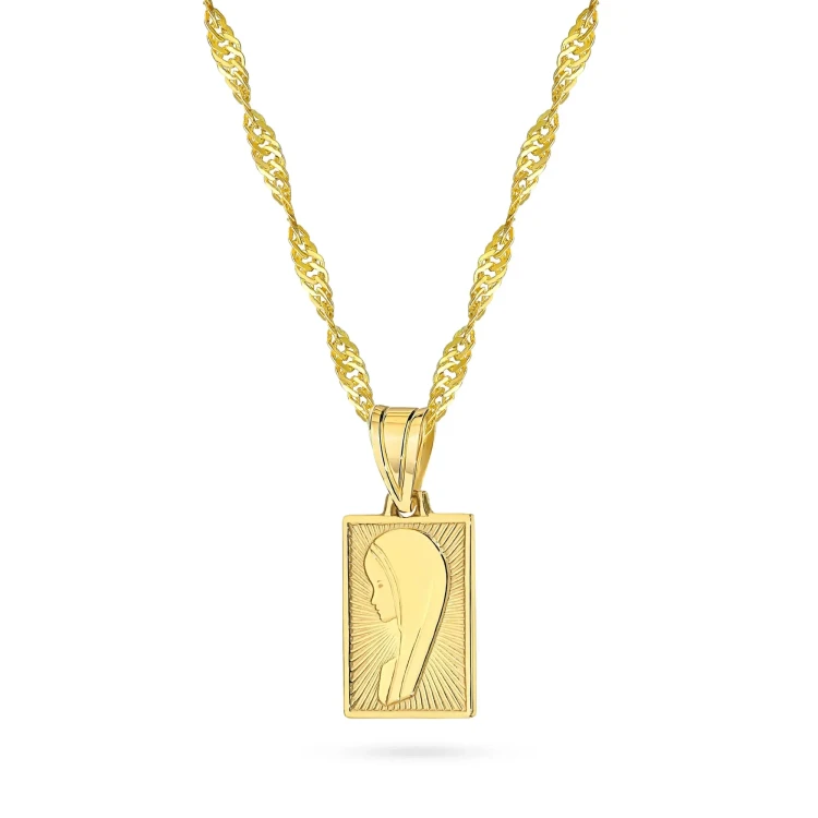 Srebrny pozłacany łańcuszek singapur z prostokątnym medalikiem Madonna D194-925-Z-L271 marko