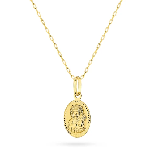 Złoty łańcuszek ankier 333 i owalny medalik Matka Boska Częstochowska D571-333-L149 marko