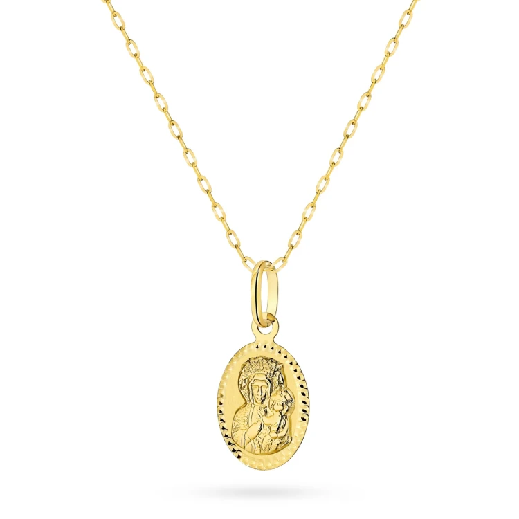 Złoty łańcuszek ankier 333 i owalny medalik Matka Boska Częstochowska D571-333-L149 marko