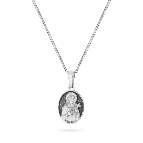 Srebrny komplet żłobiony medalik Święta Teresa na łańcuszku D129-925-S-L100 marko