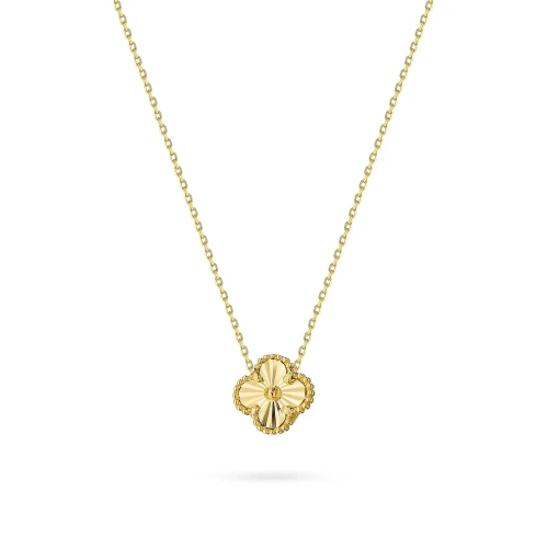 Złoty komplet naszyjnik i kolczyki na sztyft diamentowane przestrzenne koniczynki N1064-K1679-585 marko