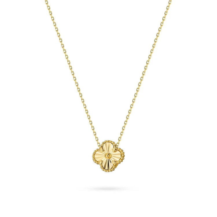 Złoty komplet naszyjnik i kolczyki na sztyft diamentowane przestrzenne koniczynki N1064-K1679-585 marko