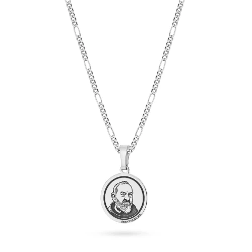 Srebrny komplet żłobiony medalik Święty Ojciec Pio na łańcuszku D174-925-S-L095 marko