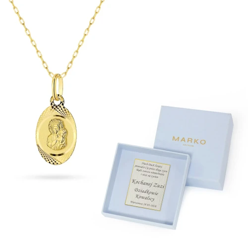 Złoty łańcuszek ankier 333 i owalny diamentowany medalik Matka Boska Częstochowska D572-333-L149 marko