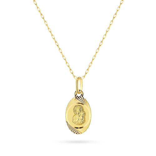 Złoty łańcuszek ankier 333 i owalny diamentowany medalik Matka Boska Częstochowska D572-333-L149 marko