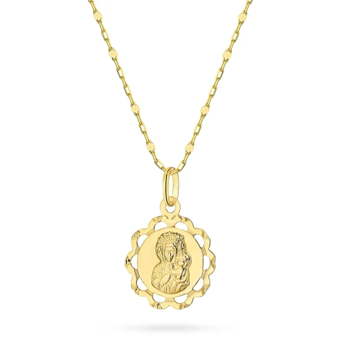 Złoty łańcuszek diamentowany ankier 333 i ażurowy medalik Matka Boska Częstochowska D574-333-L158 marko