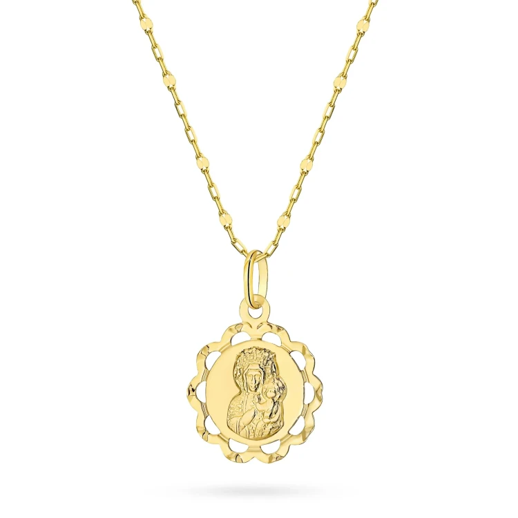 Złoty łańcuszek diamentowany ankier 333 i ażurowy medalik Matka Boska Częstochowska D574-333-L158 marko