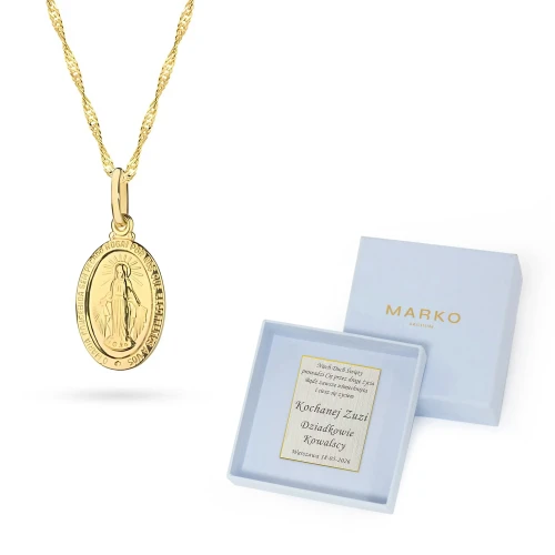 Złoty medalik Matka Boska Cudowna próba 585 z łańcuszkiem chrzest komunia  D303-585-L001-45 marko